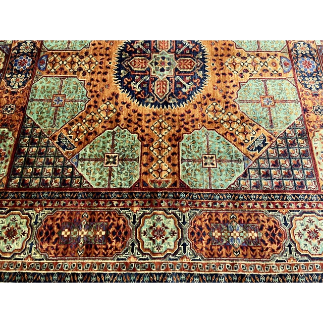Orange and Teal Mamluk Style Natural Dye Wool Rug - 5'3" X 6'11" For Sale - Image 6 of 14