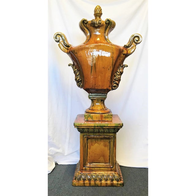 Italian Italian Ceramic Large Lidded Urn on Pedestal For Sale - Image 3 of 12