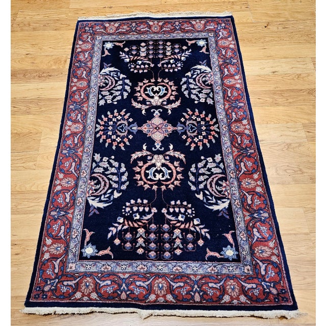 Persian Vintage Persian Sarouk Area Rug, Handwoven Allover Floral Pattern, Navy & Red, 3’ X 5’ For Sale - Image 3 of 11