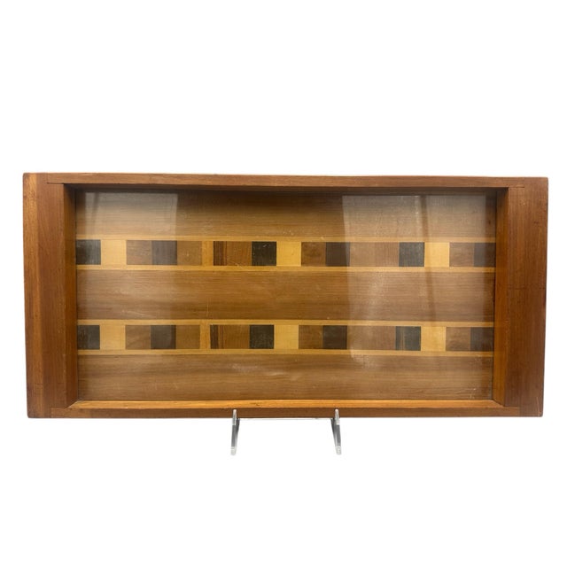 1960s Danish Modern Wood Inlay, Tile Design Acrylic Covered Base For Sale In Orlando - Image 6 of 10