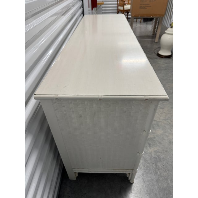 Henry Link 1980s Henry Link Sunburst Wicker and Faux Bamboo Triple Dresser For Sale - Image 4 of 9