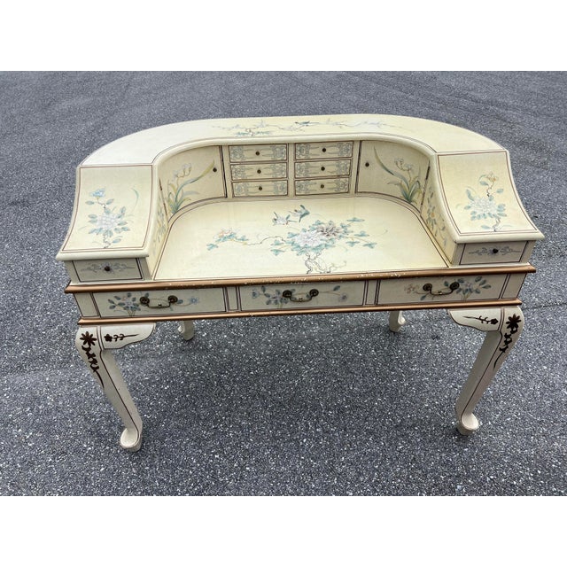Chinoiserie Multiple Compartments Asian Writing Table Desk Rounded Back and glass included