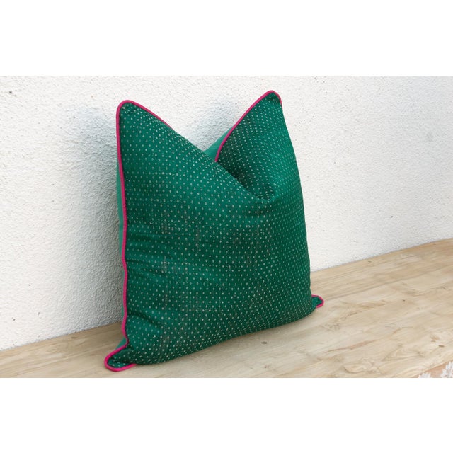 Traditional Vanna Green Dotted Ahir Handloom Pillow For Sale - Image 3 of 6