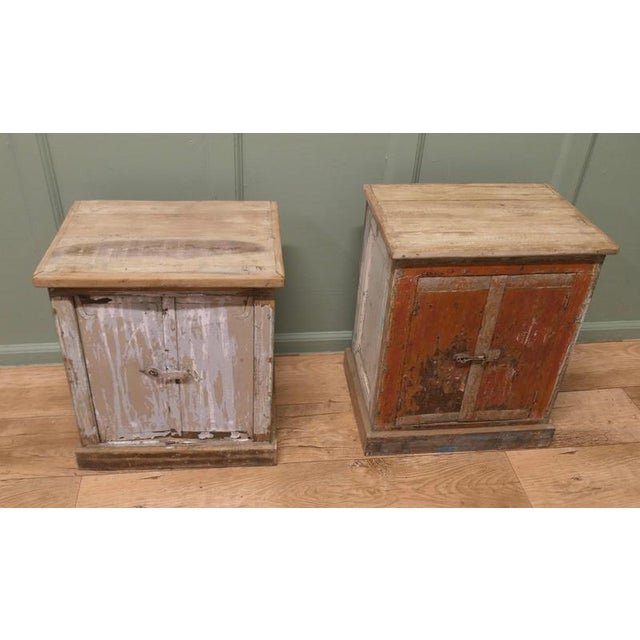 Two French Rustic 2 Door Cupboards with Distressed Worn Paint These are deceptively heavy pieces, they are made in Solid...