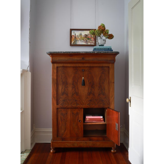 19th C French Louis Philippe Secretary Desk, Secretaire À Abattant With Black Marble Top For Sale - Image 17 of 18