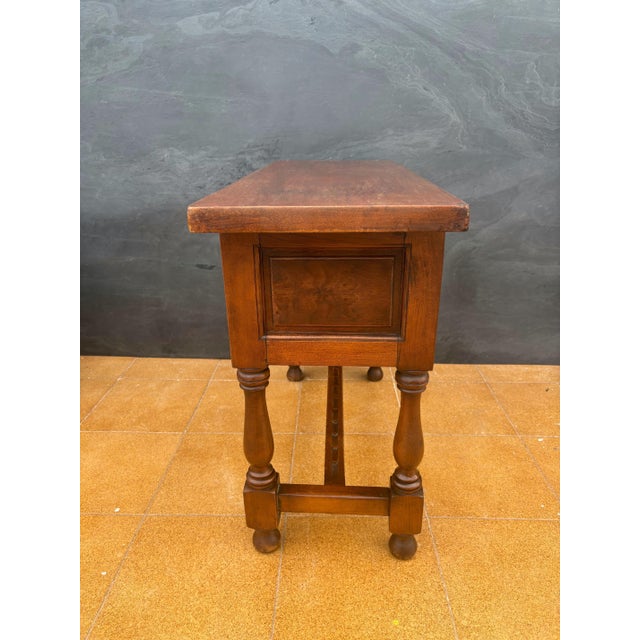 1940s Spanish Renaissance Low Console Table with Carved Front and Single Drawer For Sale - Image 12 of 13