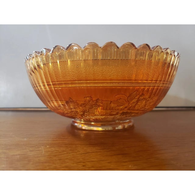 Traditional Vintage Imperial Glass Marigold Carnival Windmill Pattern Footed Bowl With Scalloped Edges For Sale - Image 3 of 6