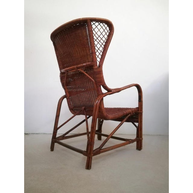 Mid-Century Wicker Bergère Armchair attributed to Eugenia Alberti Reggio for Ciceri, 1950 For Sale - Image 9 of 14