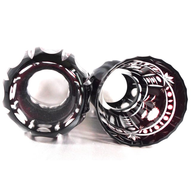 Glass 1950s Pair of Two Small Red Cut to Clear Vases For Sale - Image 7 of 7