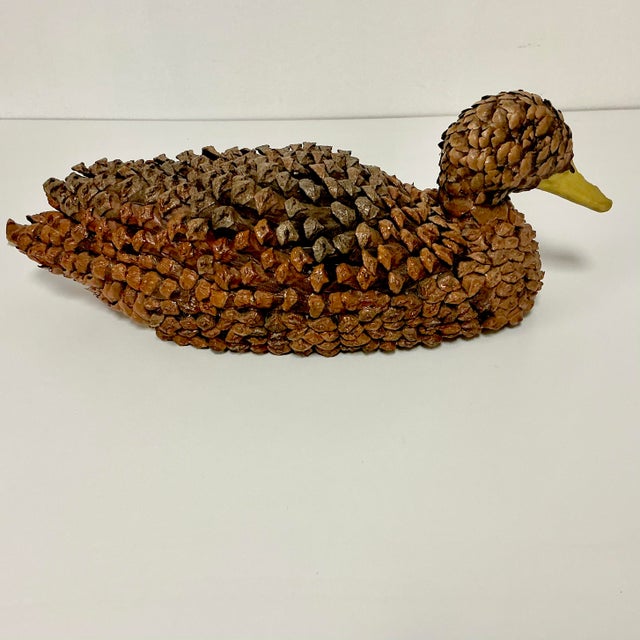 1950s Arts & Crafts Boho Chic Adirondack Pine Cone & Paper Mache’ Duck Figurine For Sale - Image 10 of 16