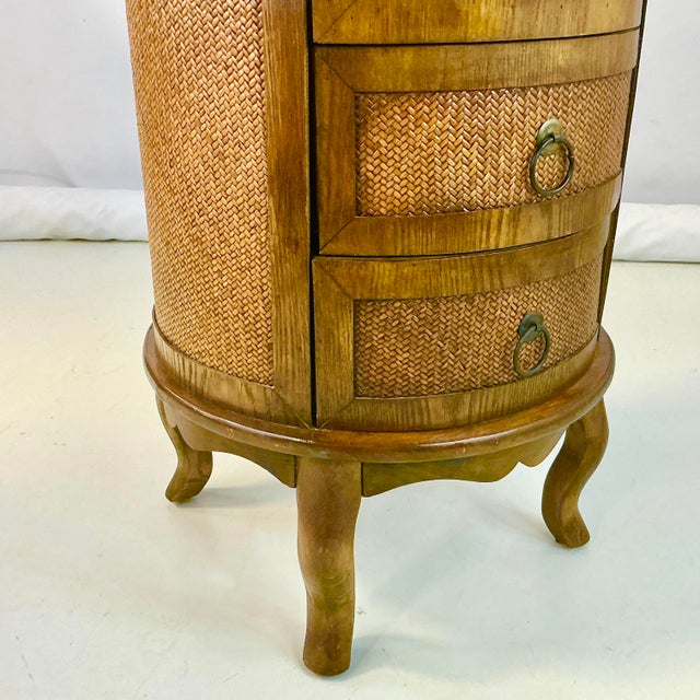 1980s British Colonial Ralph Lauren Style Round Herringbone Cane & Wood Cabinet, 4 Drawers For Sale - Image 11 of 16