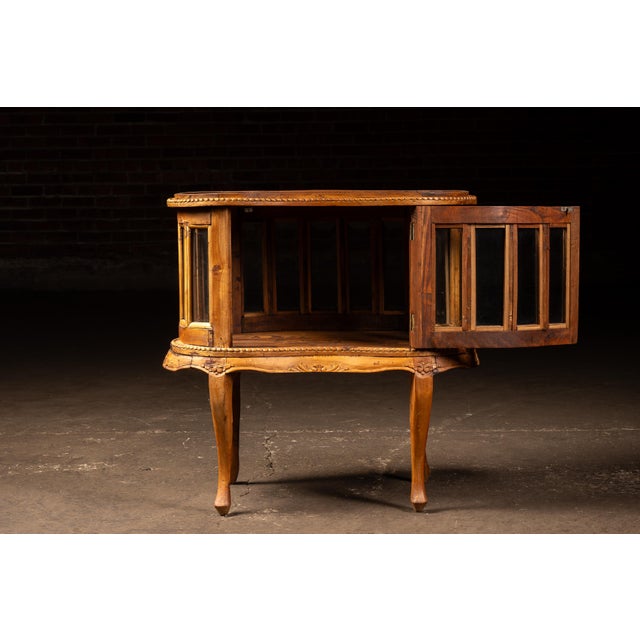 Wood Antique Oak and Glass Serpentine Curio Cabinet For Sale - Image 7 of 12
