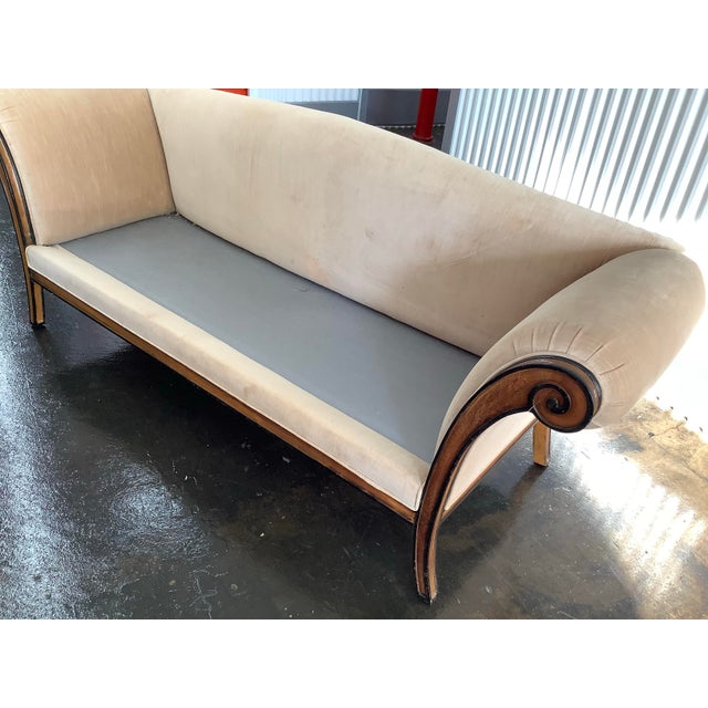 Late 19th Century Upholstered Sofa With Carved Wood Frame and Scrolled Arms For Sale - Image 5 of 12
