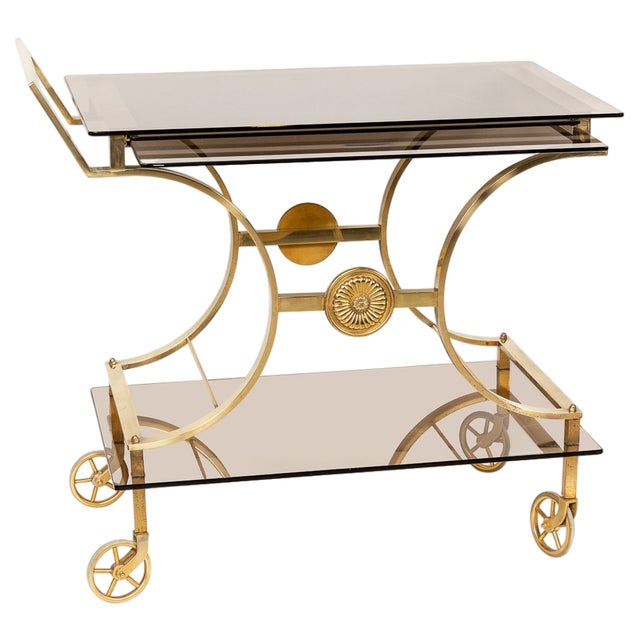 20th Century French Three Tier Brass & Glass Bar Trolley by Maison Bagues from Maison Baguès, 1960s For Sale