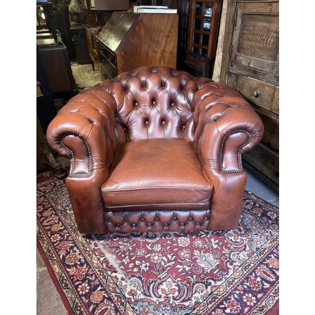 Maroon Vintage English Leather Chesterfield Tub Chair, 1980s For Sale - Image 8 of 9
