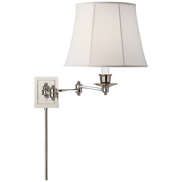 Traditional Visual Comfort Signature Triple Swing Arm Wall Lamp in Polished Nickel with Linen Shade For Sale - Image 3 of 3