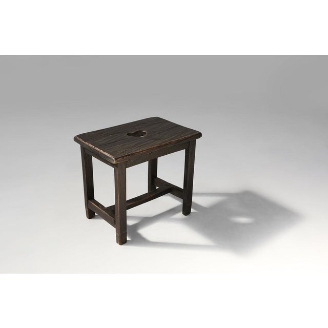 Rustic Handcrafted Black Wooden Stool, France, 1920s For Sale - Image 9 of 9