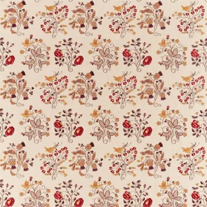 Morris & Co Newill Embroidery Fabric in Wine/Saffron