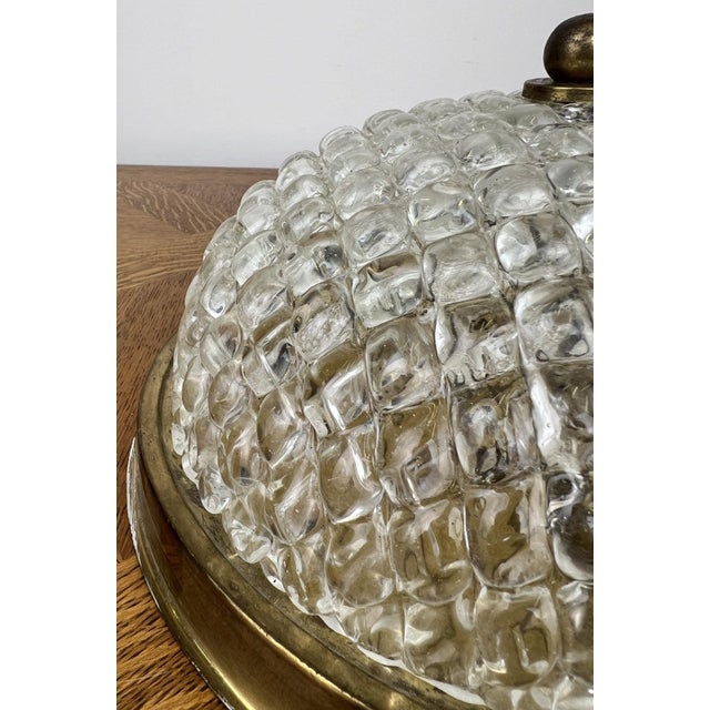 Gold Vintage French Brass Ceiling Lamp in Glass For Sale - Image 8 of 16