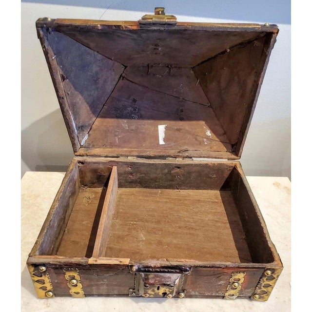 Wood 18th Century Brass Mounted and Lacquered “Marriage” Dowry Box. For Sale - Image 7 of 7