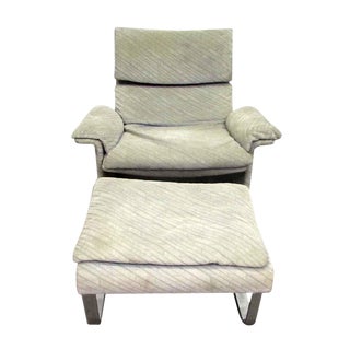 Mid-Century Plush Upholstered Chair With Ottoman For Sale