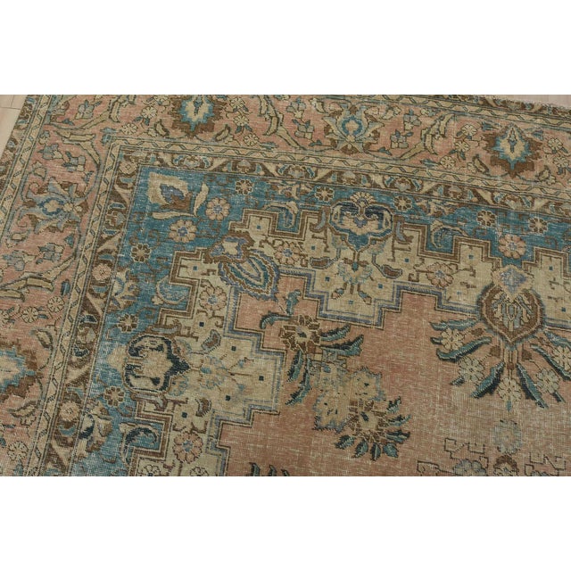 Textile Tabriz Rug 9’6” X 12’4” Pink Wool Vintage Distressed Hand-Knotted Carpet For Sale - Image 7 of 15