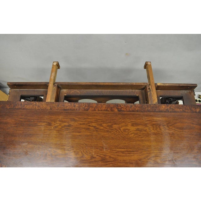 Wood Antique Italian Renaissance Figural Carved Griffin Oak Flip Top Library Table For Sale - Image 7 of 18