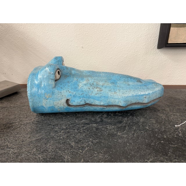 Whimsical Folksy Raku pottery crocodile. Hand crafted with a great turquoise glaze and wonderfully expressive eyes. The...