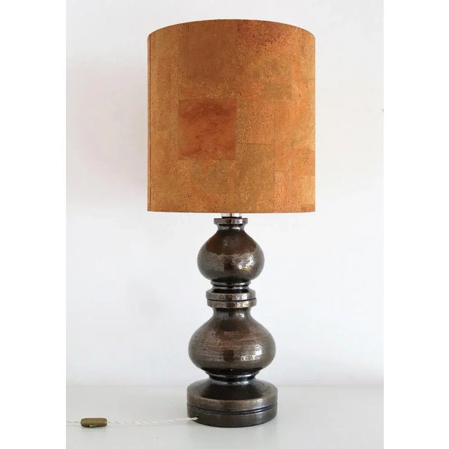 Mid-Century Italian Ceramic Table Lamp with Cork Lampshade by Aldo Londi for Bitossi, 1960s For Sale - Image 13 of 16
