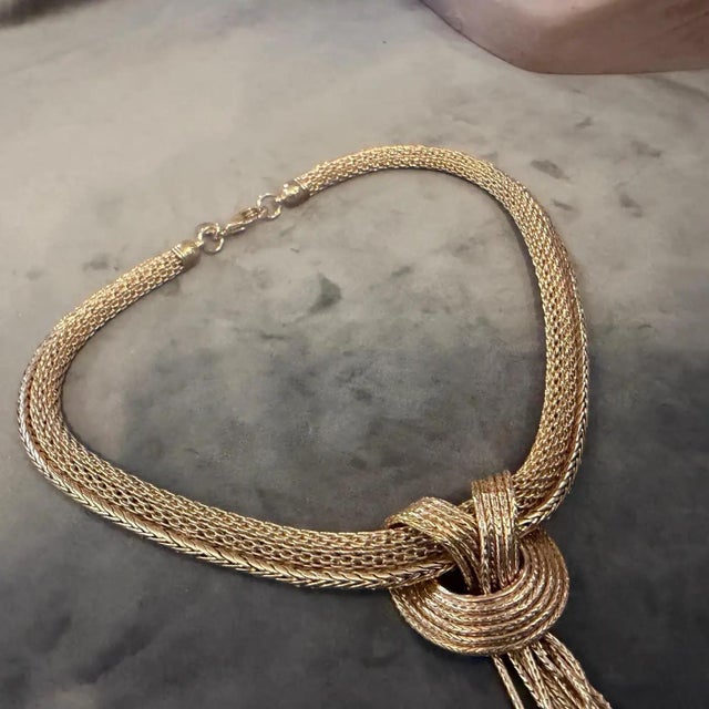 Metal 21st Century Vintage Costume Jewelry Gilt Metal Italian Multi Strand Necklace 2 For Sale - Image 7 of 17