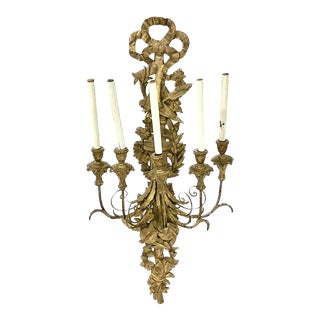 Antique Gilt Brass Ribbon & Music Wall Sconce For Sale