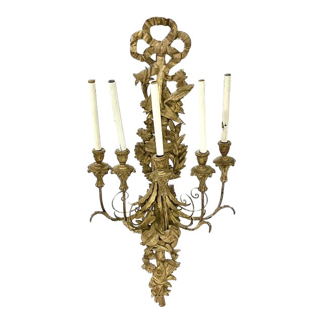 Antique Gilt Brass Ribbon & Music Wall Sconce For Sale