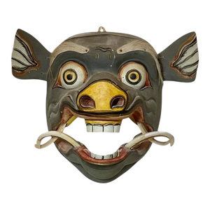 Mid 20th Century Balinese Carved Wood Mask With Articulated Mouth Wall Decor