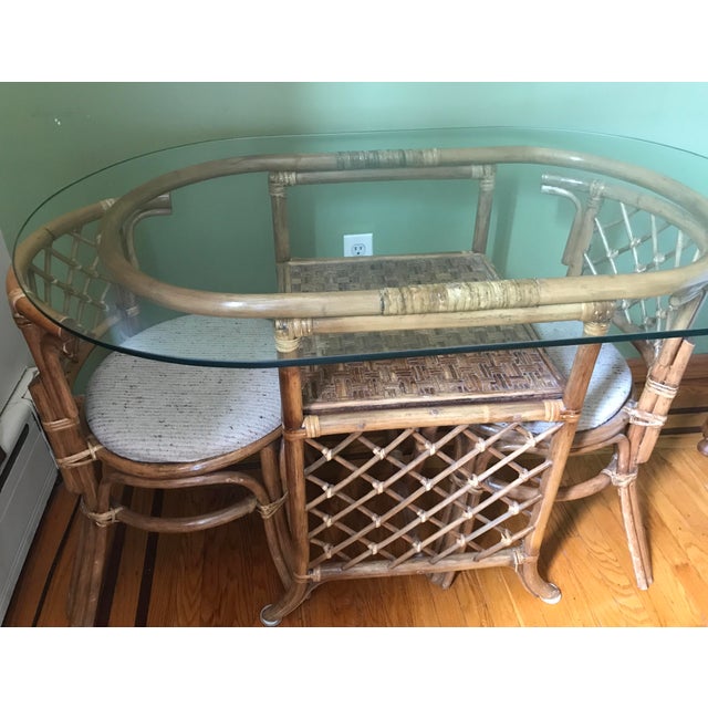 1970s Vintage Rattan Honeymoon Dining Table and Chair Set Chairish