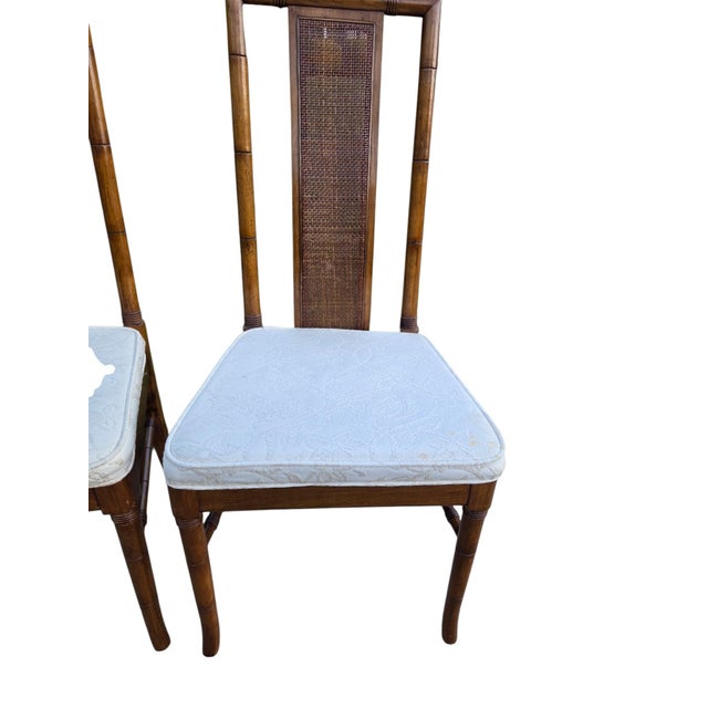 Thomasville Vintage Faux Bamboo Cane High Back Dining Chairs Regency Pair For Sale - Image 13 of 16