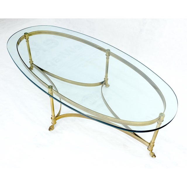 Oval 3/4" Glass top Brass Hoof Feet Coffee Center Table MINT For Sale - Image 17 of 18