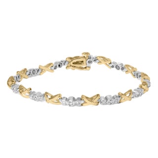 10K Two-Tone Gold 1/2 Cttw Diamond Alternating 3 Stone and X-Link 7" Bracelet (I-J Color, I2-I3 Clarity) For Sale
