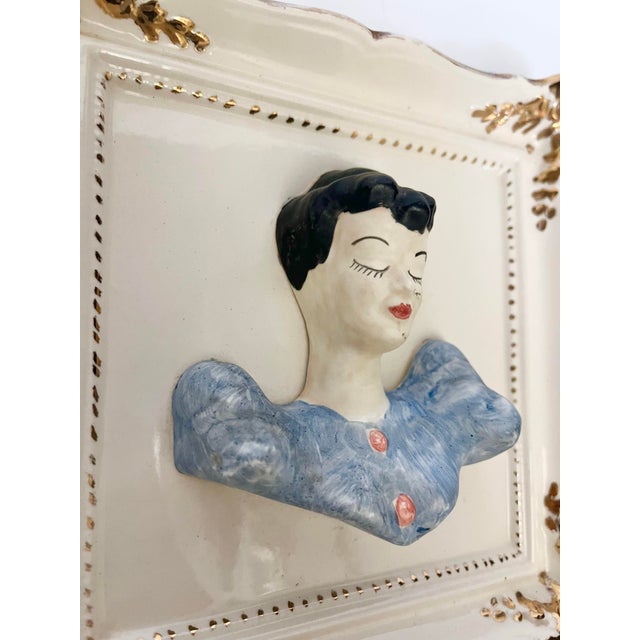 Mid 20th Century Unique Vintage Porcelain Man & Woman Wall Plaques - A Pair For Sale - Image 5 of 11