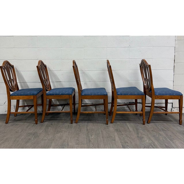 Blue Vintage Duncan Phyfe Style Hepplewhite Style Shield Back Dining Side Chairs For Sale - Image 8 of 10