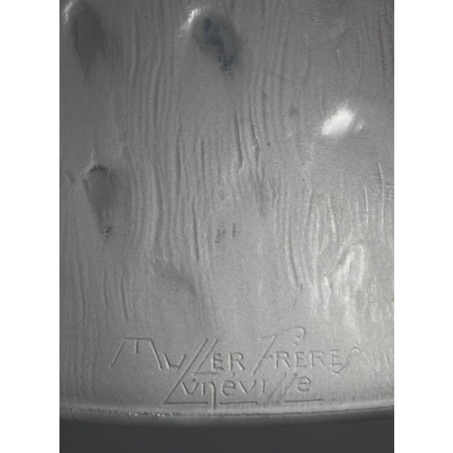 Muller Freres French Art Deco Table Lamp 1930s - Geometric Scales Frosted Glass & Nickel For Sale - Image 12 of 12