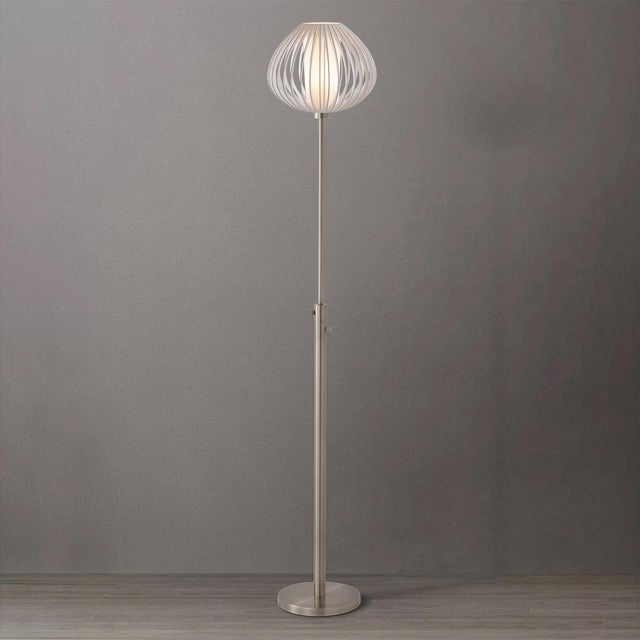 Mid-Century Modern Bloom Torchiere Floor Lamp 72" H - Satin Nickel, White Satin Shade, Dimmable, Bulb Included For Sale - Image 3 of 7