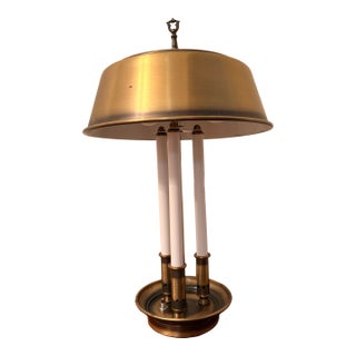 Vintage 3-Light Metal Table Lamp With Original Shade — Mid-Century Hollywood Regency Lighting, 24" For Sale