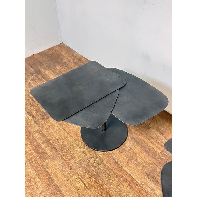 Pierre Chareau Manner of Pierre Chareau Bench Made Steel Fan Side Tables - A Pair For Sale - Image 4 of 8