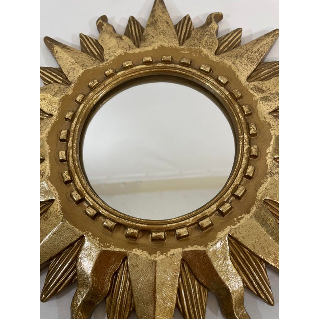 Gold Vintage Mid Century Modern Gilded 12.5" Sunburst Wall Accent Mirror For Sale - Image 8 of 17