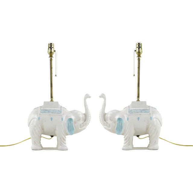 A Pair of Vintage White Handmade Wooden Elephant Table Lamps For Sale - Image 9 of 9