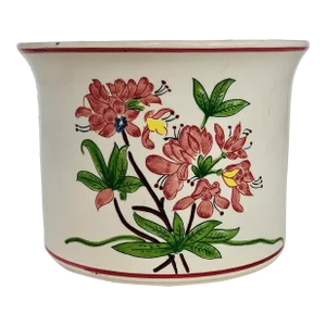 Vintage Hand Painted Portuguese Botanical Theme Glazed Ceramic Cachepot/Planter