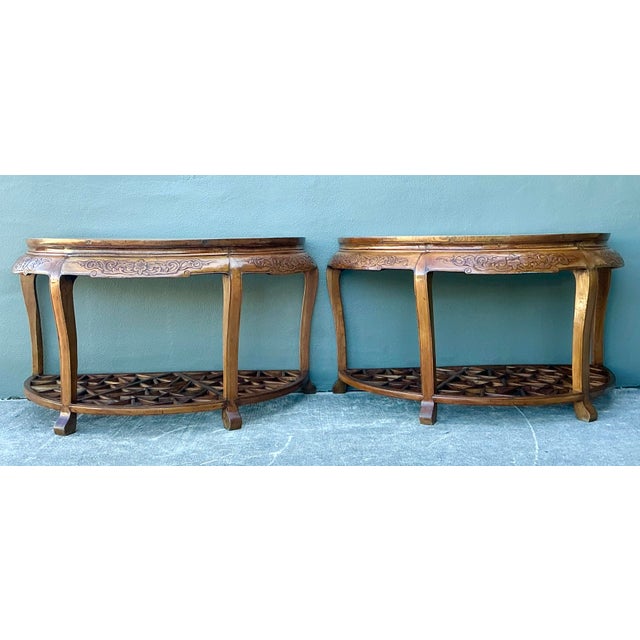 Chinoiserie Vintage Fretwork Demilune Console Table For Sale - Image 3 of 12