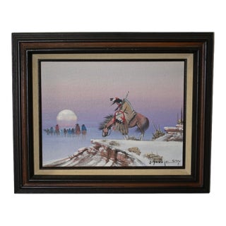 Johnny Yazzie (Navajo/Diné) Untitled Winter Rider Scene — Original Painting For Sale