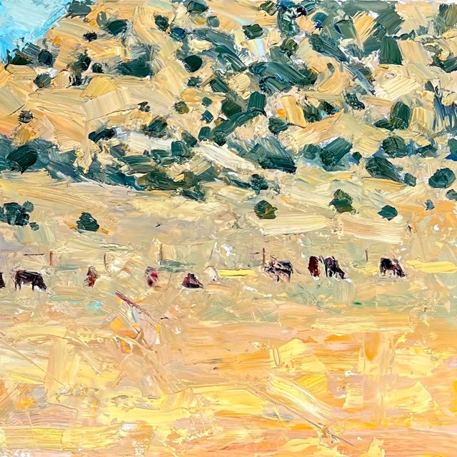 Contemporary Taking Care of Business by Clyde Steadman | Oil on panel Landscape with cattle and a truck. For Sale - Image 3 of 4