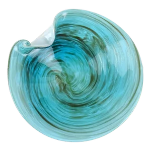 Murano Vintage Aqua Blue Copper Aventurine Swirls Italian Art Glass Scroll Edge Decorative Bowl
